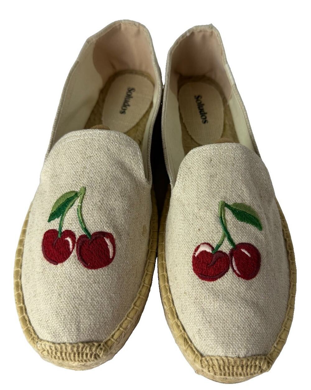 Soludos Cherry On Top Platform Espadrille Women 10 Sand Embroidered NIB